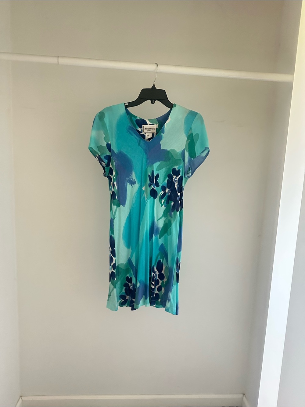 Vintage Vibrant Aqua Floral Short Sleeve Dress